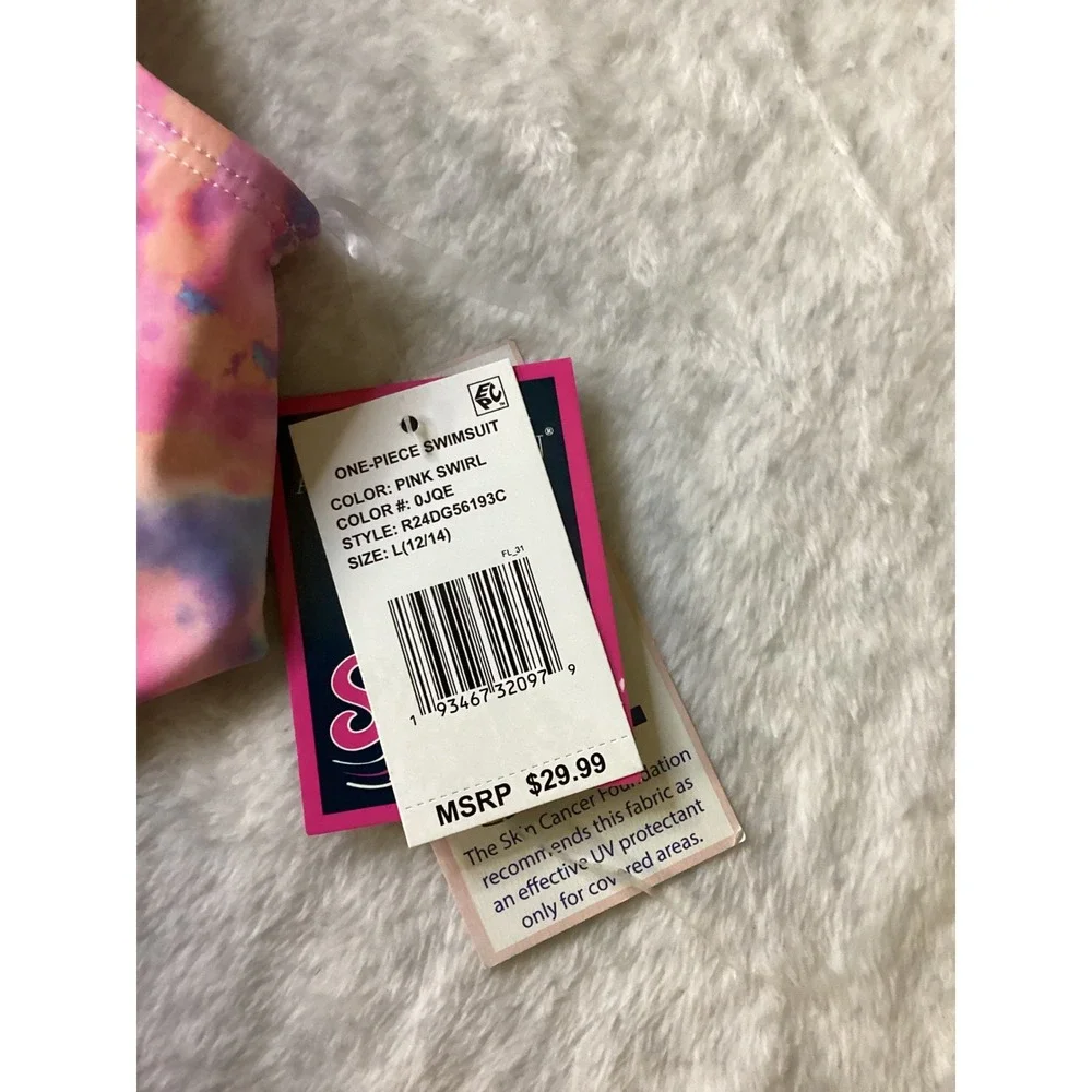 Andy & Evan Girls Pink Swirl Tie Dye One Piece Swimsuit UPF 50+ Size L 12/14 NEW
